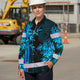 Hi Vis Hawaiian Long Sleeve Shirt Reflective Tape Blue Neon Bamboo Hi-Vis Long Sleeve Shirt