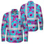Hi Vis Hawaiian Long Sleeve Shirt Reflective Tapes Blue Neon And Pink Flowers Hi-Vis Long Sleeve Shirt