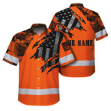 Hi Vis Hawaiian Shirt For Men Camo Orange Neon Scratch US Flag Custom Name Safety Workwear