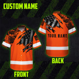 Hi Vis Hawaiian Shirt For Men Camo Orange Neon Scratch US Flag Custom Name Safety Workwear