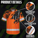 Hi Vis Hawaiian Shirt For Men Camo Orange Neon Scratch US Flag Custom Name Safety Workwear