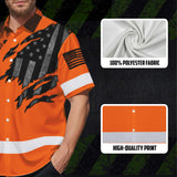 Hi Vis Hawaiian Shirt For Men Camo Orange Neon Scratch US Flag Custom Name Safety Workwear