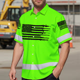 Hi Vis Hawaiian Shirt Green Neon Reflective Gun US Flag Custom Name Safety Workwear For Runners, Patriotic