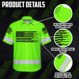 Hi Vis Hawaiian Shirt Green Neon Reflective Gun US Flag Custom Name Safety Workwear For Runners, Patriotic