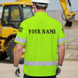 Hi Vis Hawaiian Shirt Green Neon Reflective US Flag Custom Name For Workers Runners Patriotic