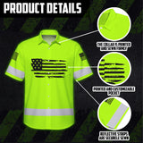 Hi Vis Hawaiian Shirt Green Neon Reflective US Flag Custom Name For Workers Runners Patriotic
