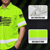Hi Vis Hawaiian Shirt Green Neon Reflective US Flag Custom Name For Workers Runners Patriotic