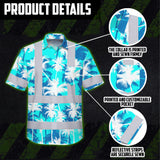 Hi Vis Hawaiian Shirt Reflective Tapes Blue Neon Flowers Custom Name Safety Workwear For Workers, Truckers, Operators