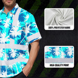 Hi Vis Hawaiian Shirt Reflective Tapes Blue Neon Flowers Custom Name Safety Workwear For Workers, Truckers, Operators