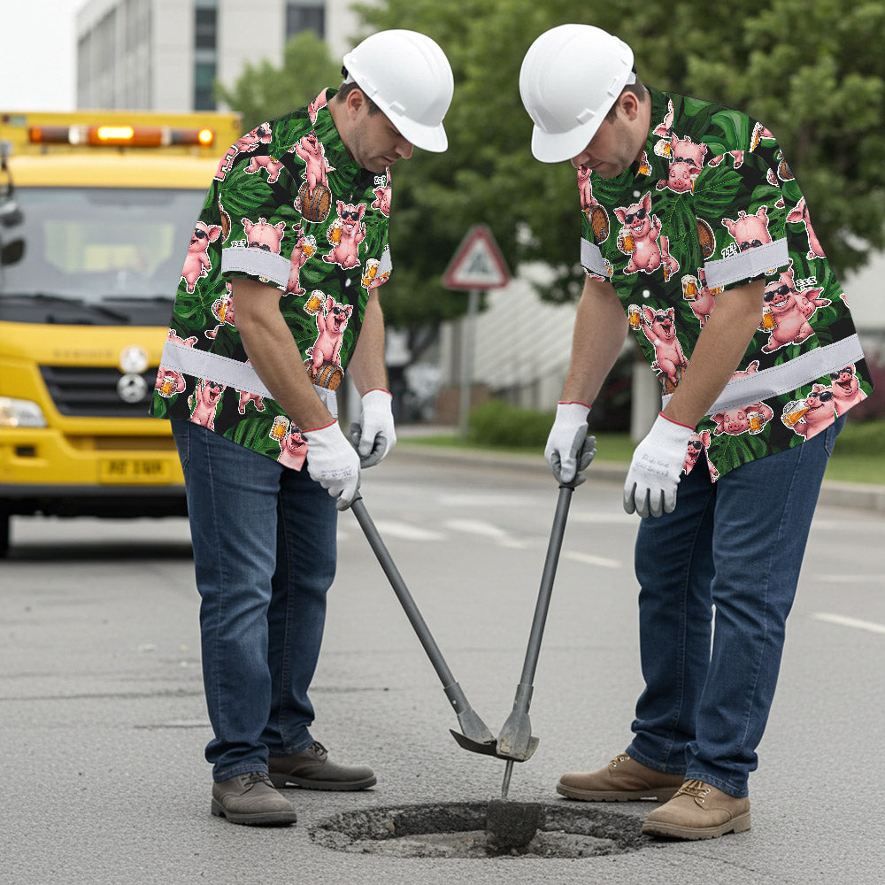 Funny Pig Beer Hi-Vis Hawaiian Shirt