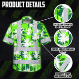 Hi Vis Hawaiian Shirt Reflective Tapes Green Neon Flowers Custom Name Safety Workwear For Workers, Truckers, Operators