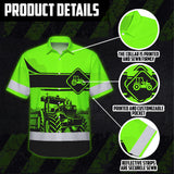 Hi Vis Hawaiian Shirt Reflective Tapes Green Neon Tractor On The Farm Custom Name