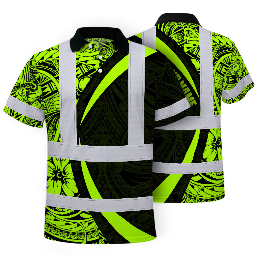 Hi Vis Polo Shirt Reflective Tapes Hawaiian Polynesian Tribal Custom Name Safety Workwear Workers, Truckers