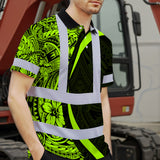 Hi Vis Polo Shirt Reflective Tapes Hawaiian Polynesian Tribal Custom Name Safety Workwear Workers, Truckers