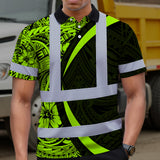 Hi Vis Polo Shirt Reflective Tapes Hawaiian Polynesian Tribal Custom Name Safety Workwear Workers, Truckers