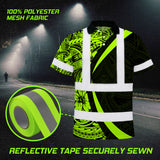 Hi Vis Polo Shirt Reflective Tapes Hawaiian Polynesian Tribal Custom Name Safety Workwear Workers, Truckers