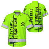 Hi Vis Hawaiian Shirt Reflective Tapes Lime Neon Mechanic Custom Name Safety Workwear For Mechanists, Workers, Truckers, Operators