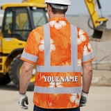 Hi Vis Hawaiian Shirt Reflective Tapes Orange Neon Custom Name Safety Workwear For Workers, Truckers, Operators