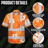 Hi Vis Hawaiian Shirt Reflective Tapes Orange Neon Custom Name Safety Workwear For Workers, Truckers, Operators
