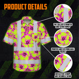 Hi Vis Hawaiian Shirt Reflective Tapes Pink Neon And Lime Flowers Custom Name Safety Workwear For Workers, Truckers, Operators