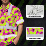 Hi Vis Hawaiian Shirt Reflective Tapes Pink Neon And Lime Flowers Custom Name Safety Workwear For Workers, Truckers, Operators