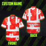 Hi Vis Hawaiian Shirt Reflective Tapes Red Neon Custom Name Safety Workwear For Workers, Truckers, Operators