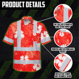 Hi Vis Hawaiian Shirt Reflective Tapes Red Neon Custom Name Safety Workwear For Workers, Truckers, Operators