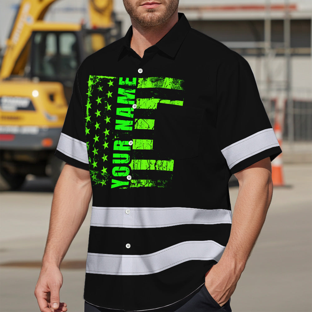 Hi Vis Hawaiian Shirt Reflective Tapes Scratch Green Neon US Flag Custom