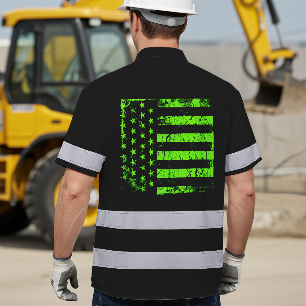 Hi Vis Hawaiian Shirt Reflective Tapes Scratch Green Neon US Flag Custom