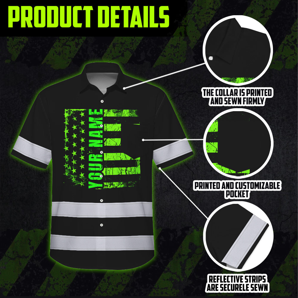 Hi Vis Hawaiian Shirt Reflective Tapes Scratch Green Neon US Flag Custom