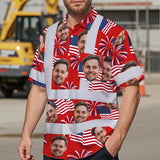Hi Vis Hawaiian Shirt Reflective Tapes US Flag Blue Red 3 Custom Name And Image Safety Workwear For Workers, Truckers, Operators, Independence