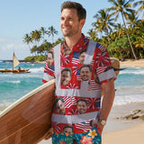 Hi Vis Hawaiian Shirt Reflective Tapes US Flag Blue Red 3 Custom Name And Image Safety Workwear For Workers, Truckers, Operators, Independence