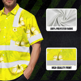 Hi Vis Hawaiian Shirt Reflective Tapes Yellow Neon Custom Name Safety Workwear For Workers, Truckers, Operators