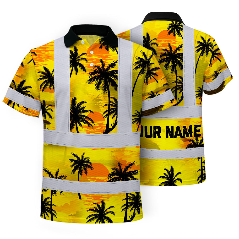 Hi Vis Polo Shirt Reflective Tapes Yellow Neon Flowers Custom Name Safety Workwear Workers, Truckers, Operators