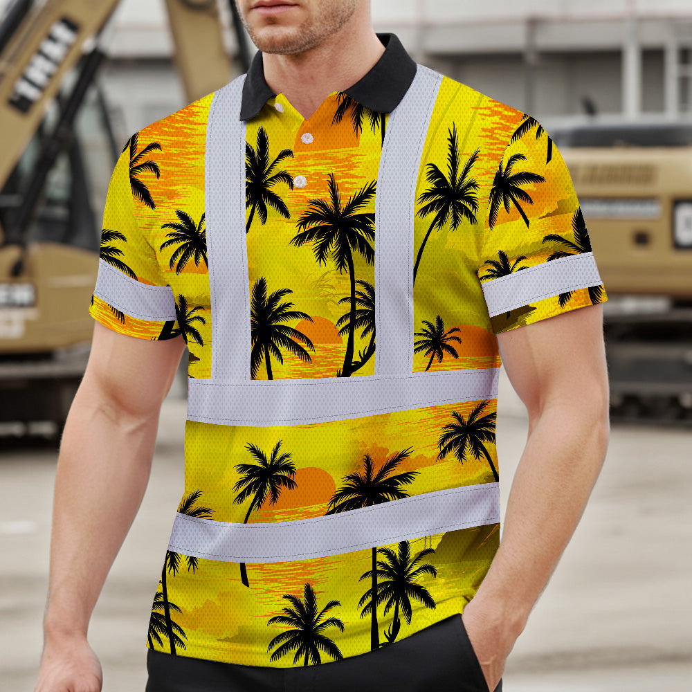 Hi Vis Polo Shirt Reflective Tapes Yellow Neon Flowers Custom Name Safety Workwear Workers, Truckers, Operators