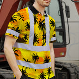 Hi Vis Polo Shirt Reflective Tapes Yellow Neon Flowers Custom Name Safety Workwear Workers, Truckers, Operators