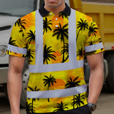 Hi Vis Polo Shirt Reflective Tapes Yellow Neon Flowers Custom Name Safety Workwear Workers, Truckers, Operators