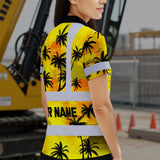 Hi Vis Polo Shirt Reflective Tapes Yellow Neon Flowers Custom Name Safety Workwear Workers, Truckers, Operators