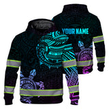 Hi Vis Hoodie Reflective Gradient Polynesian Turtle Hawaiian Custom Name Safety Workwear