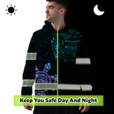 Hi Vis Hoodie Reflective Gradient Polynesian Turtle Hawaiian Custom Name Safety Workwear