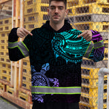 Hi Vis Hoodie Reflective Gradient Polynesian Turtle Hawaiian Custom Name Safety Workwear