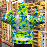Hi Vis Hoodie Reflective Tapes Blue Neon And Green Flowers Custom Name Safety Workwear For Workers, Truckers, Operators