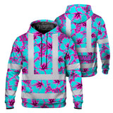 Hi Vis Hoodie Reflective Tapes Blue Neon And Pink Flowers Custom Name Safety Workwear For Workers, Truckers, Operators
