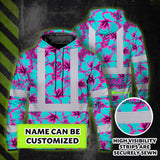 Hi Vis Hoodie Reflective Tapes Blue Neon And Pink Flowers Custom Name Safety Workwear For Workers, Truckers, Operators