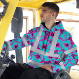 Hi Vis Hoodie Reflective Tapes Blue Neon And Pink Flowers Custom Name Safety Workwear For Workers, Truckers, Operators