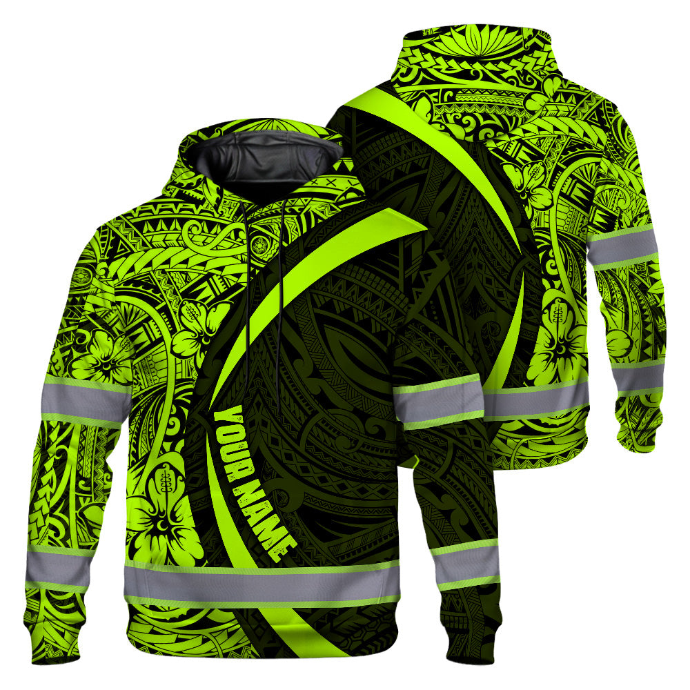 Hi Vis Hoodie Reflective Tapes Hawaiian Polynesian Tribal Custom Name Safety Workwear