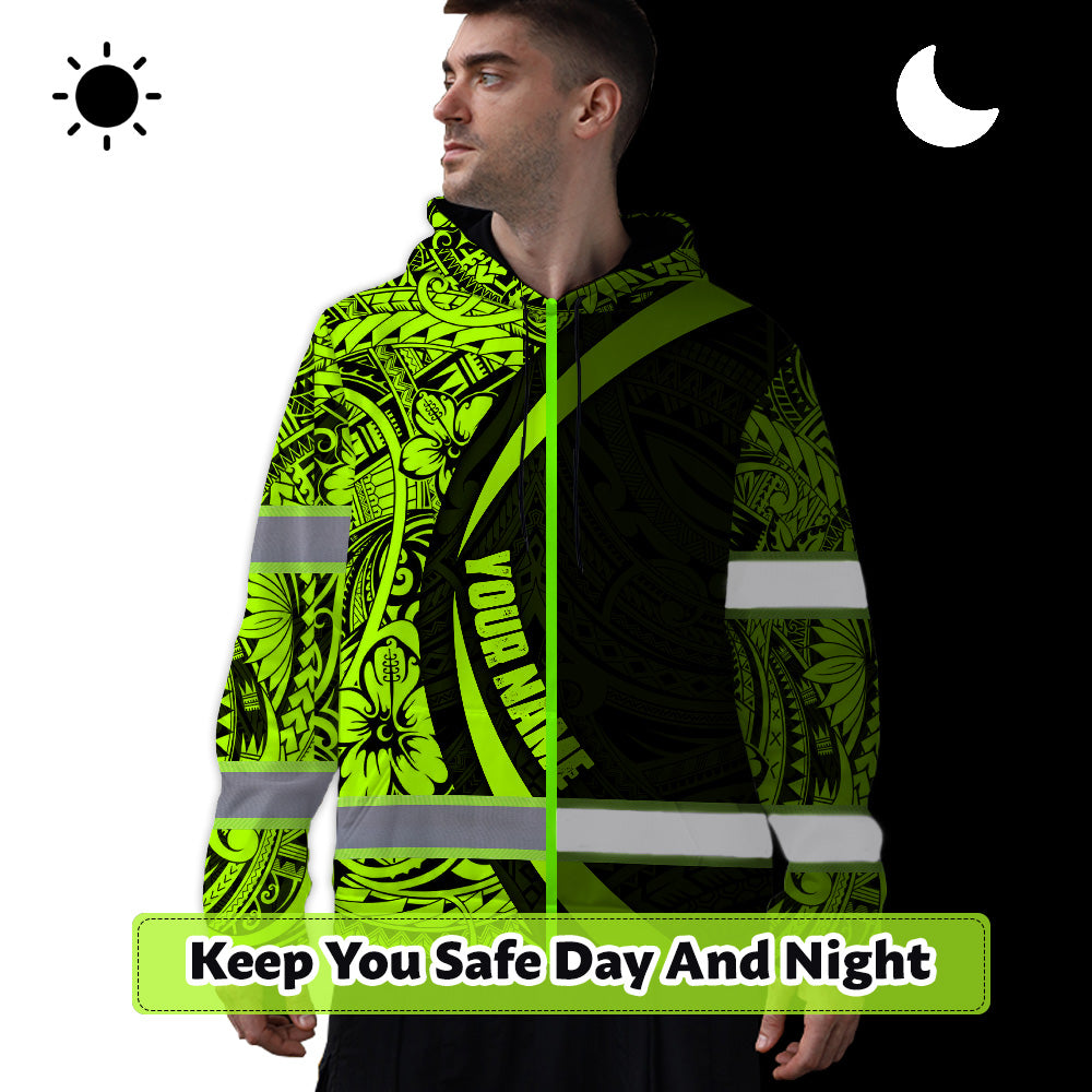 Hi Vis Hoodie Reflective Tapes Hawaiian Polynesian Tribal Custom Name Safety Workwear