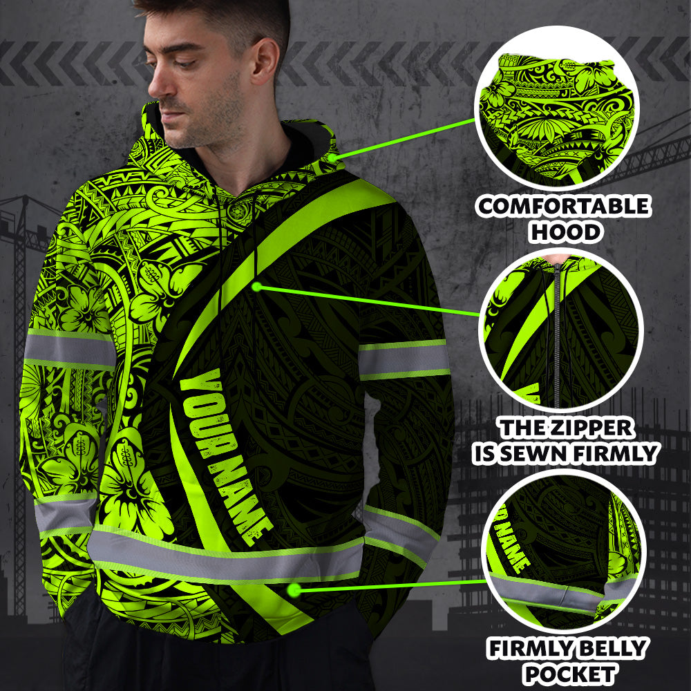 Hi Vis Hoodie Reflective Tapes Hawaiian Polynesian Tribal Custom Name Safety Workwear