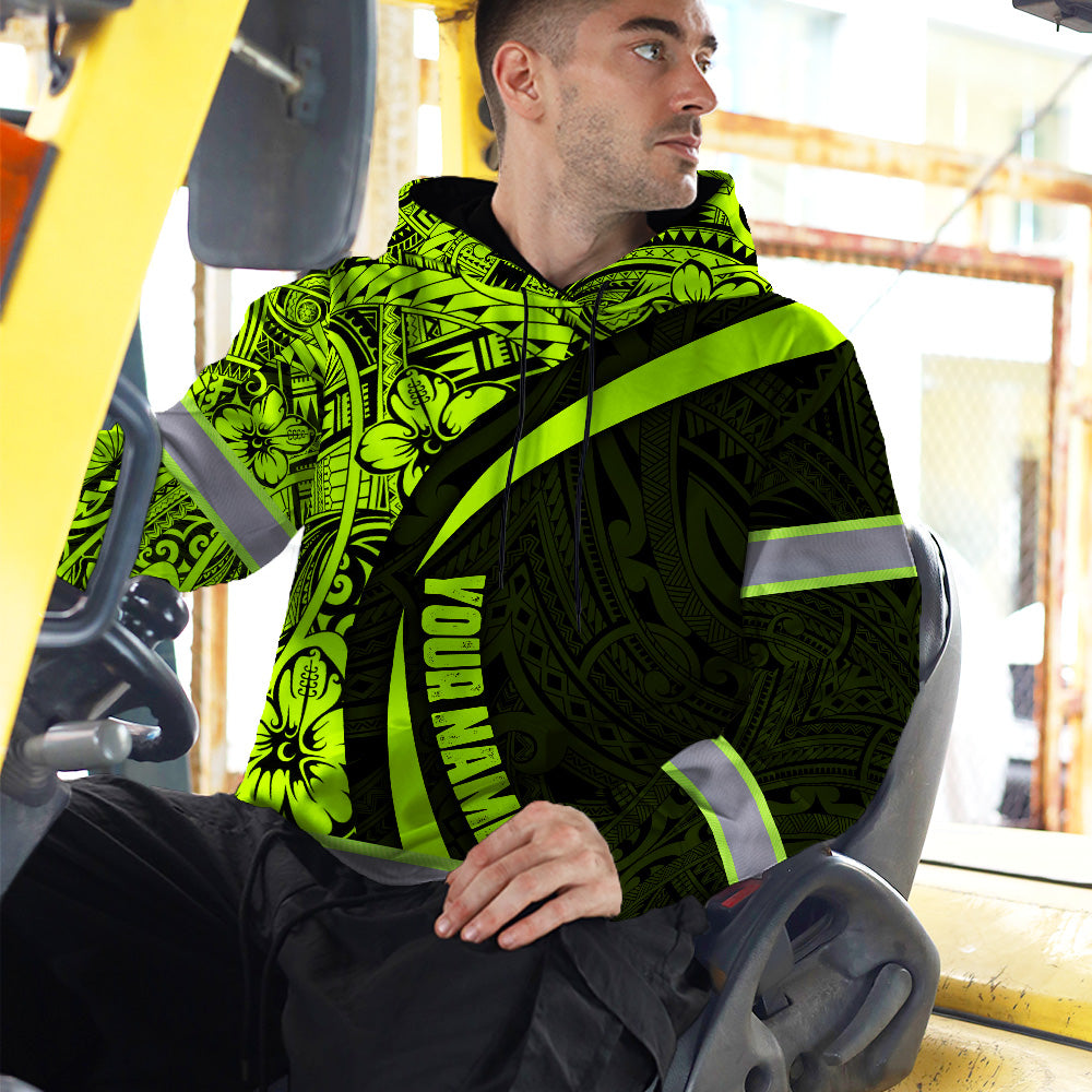 Hi Vis Hoodie Reflective Tapes Hawaiian Polynesian Tribal Custom Name Safety Workwear