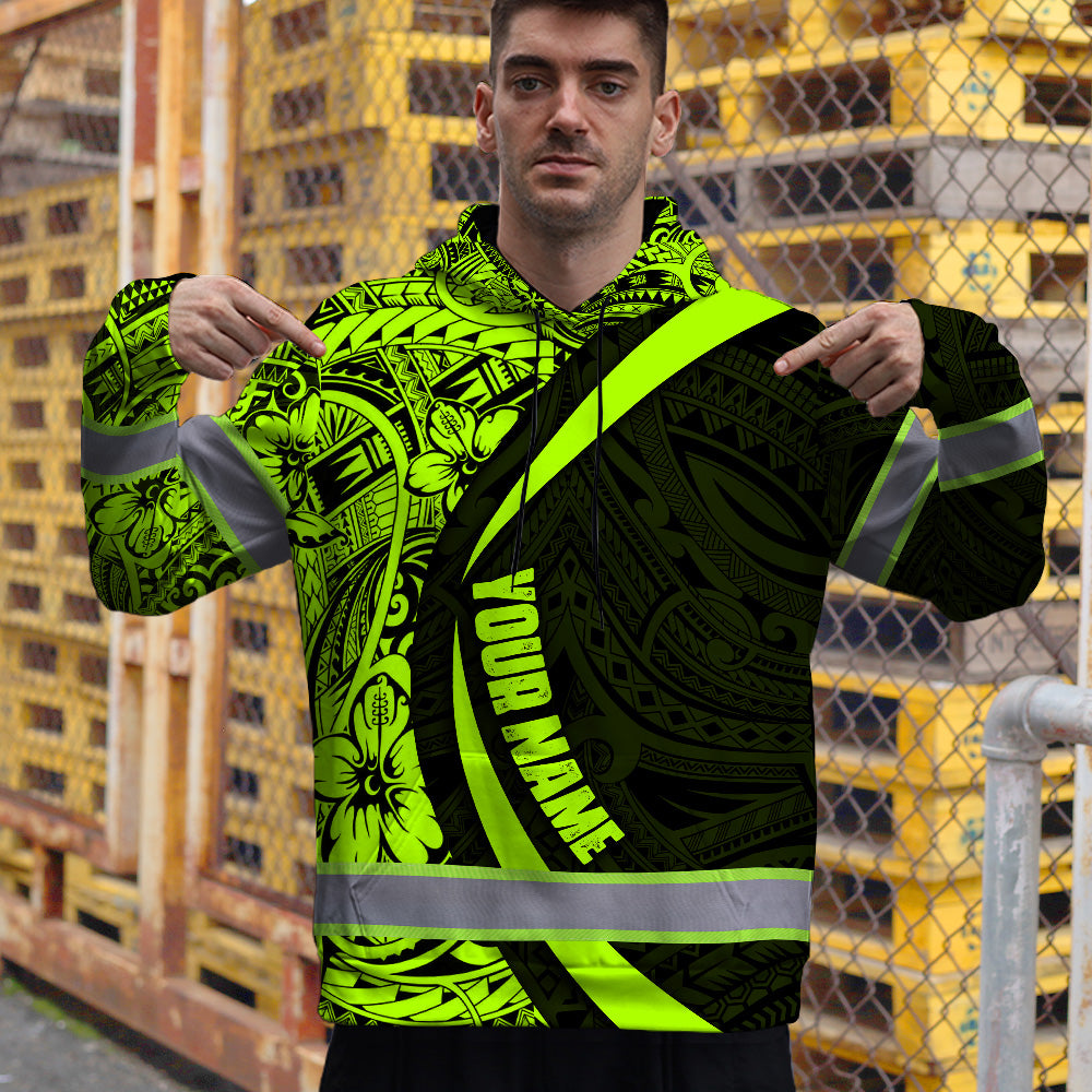 Hi Vis Hoodie Reflective Tapes Hawaiian Polynesian Tribal Custom Name Safety Workwear